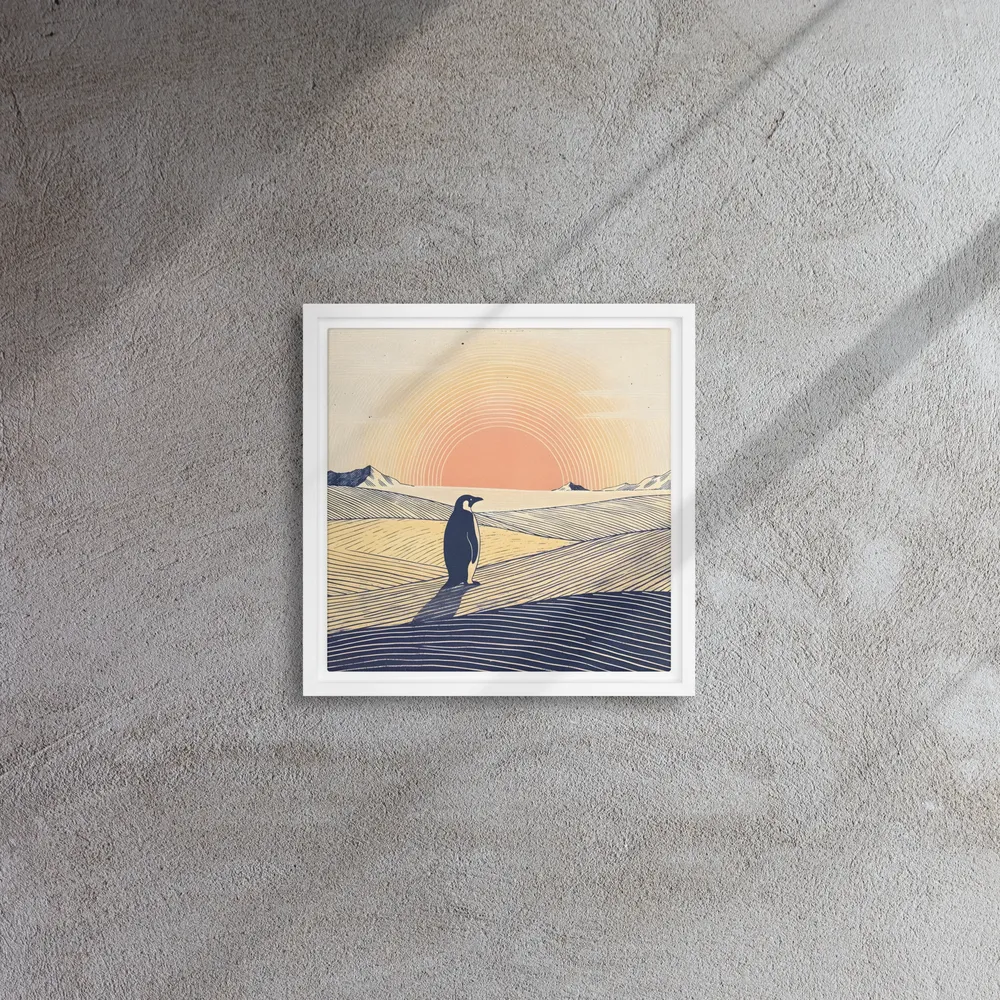 Penguin at Dusk 
 Canvas with White Frame | 12″x 12″