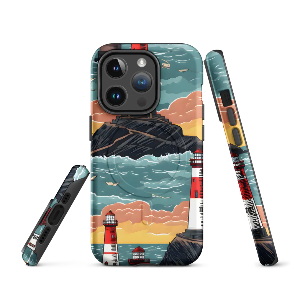 Lighthouses in a Whimsical Ocean | Phone Case |  14 Pro | MagSafe® Tough Case | Matte