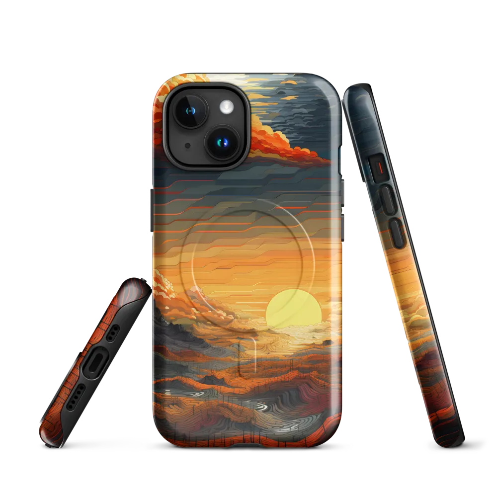 Ethereal Sunset: A Serene Landscape in Flowing Forms | Phone Case |  15 | MagSafe® Tough Case | Glossy