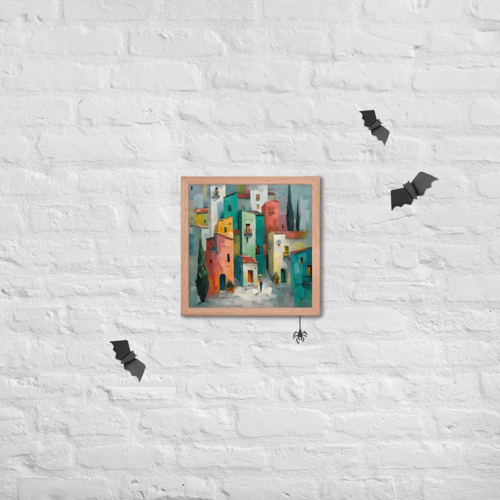 Sunlit Village 
 Poster with Red oak Frame | 14″x 14″