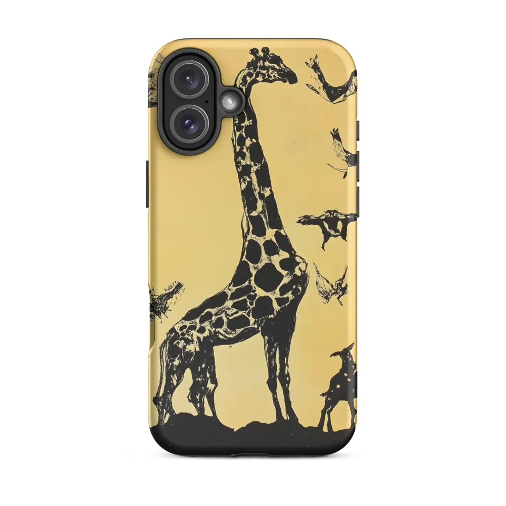 Whimsical Harmony of Giraffe and Birds