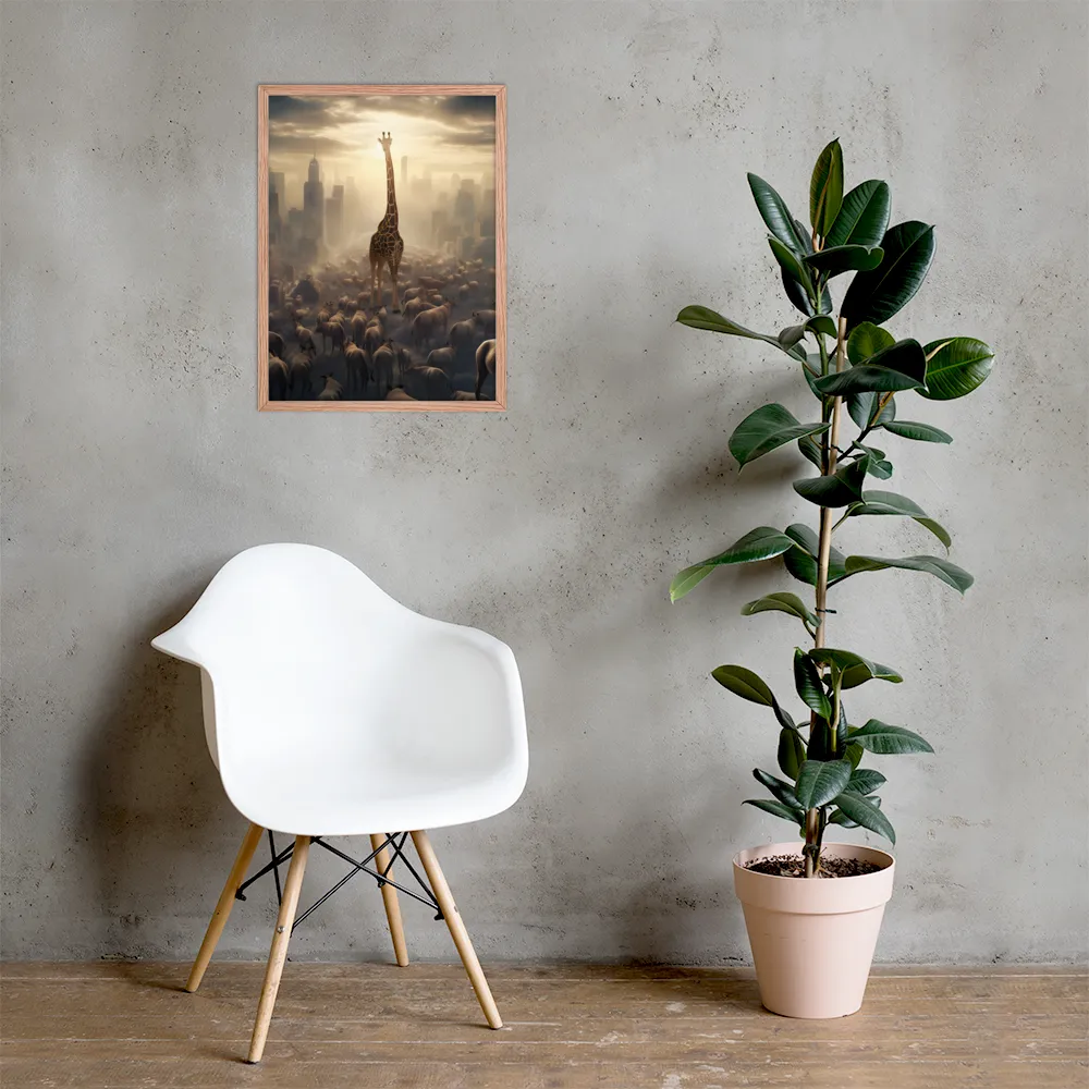 Urban Serengeti: A Giraffe's Perspective | Poster with Red oak Frame | 18″×24″