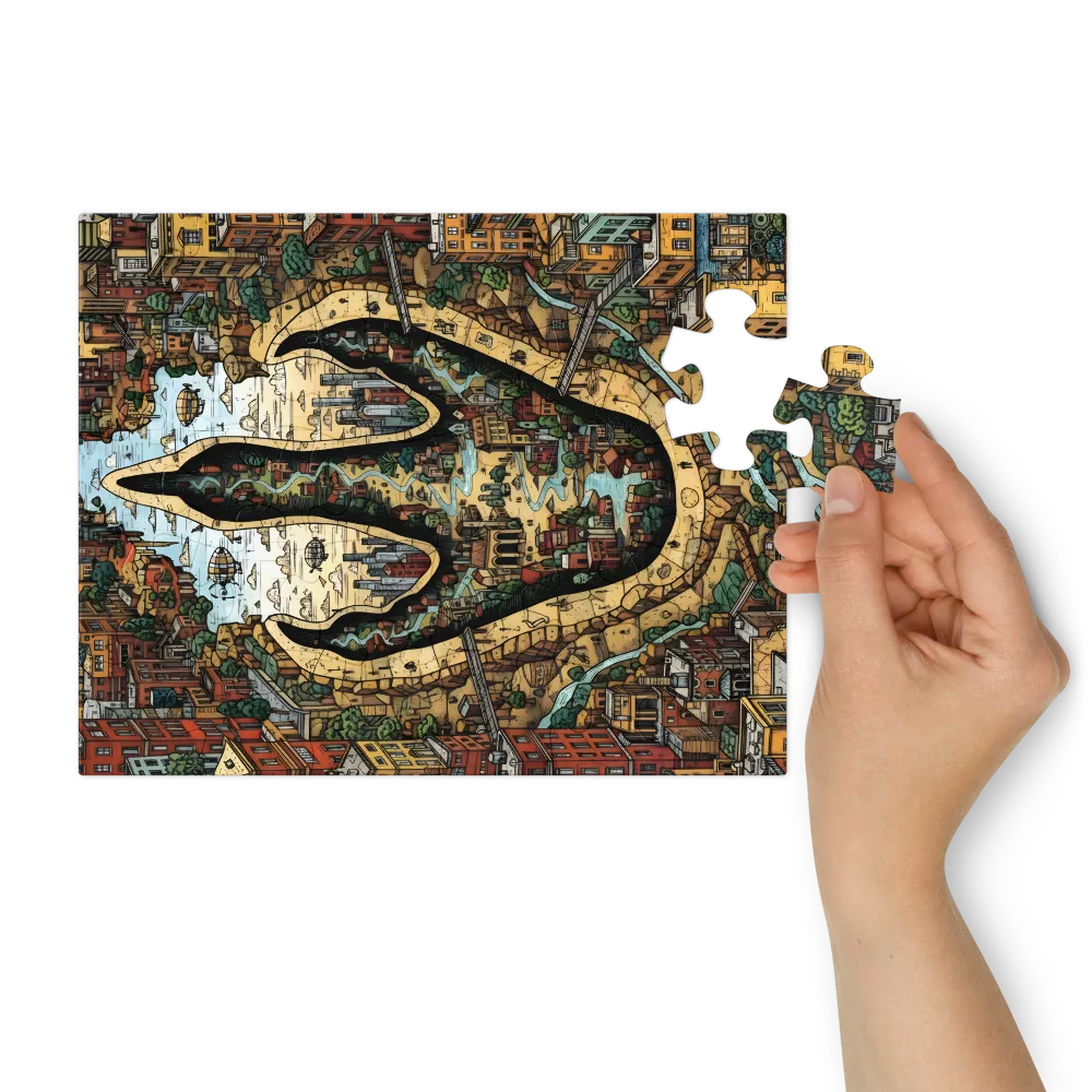City in the Palm 
 Jigsaw Puzzle in Tin Box
