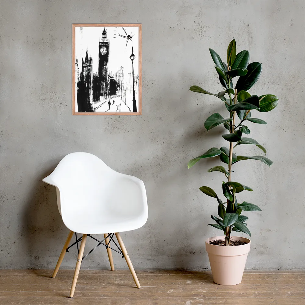 Clock Tower in Motion | Poster with Red oak Frame | 18″×24″
