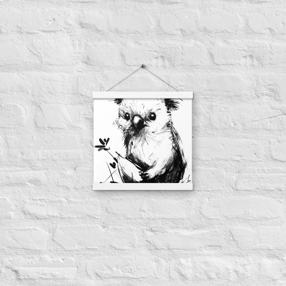 Whimsical Koala in Ink | Poster With White Wood Hanger | 12″×12″