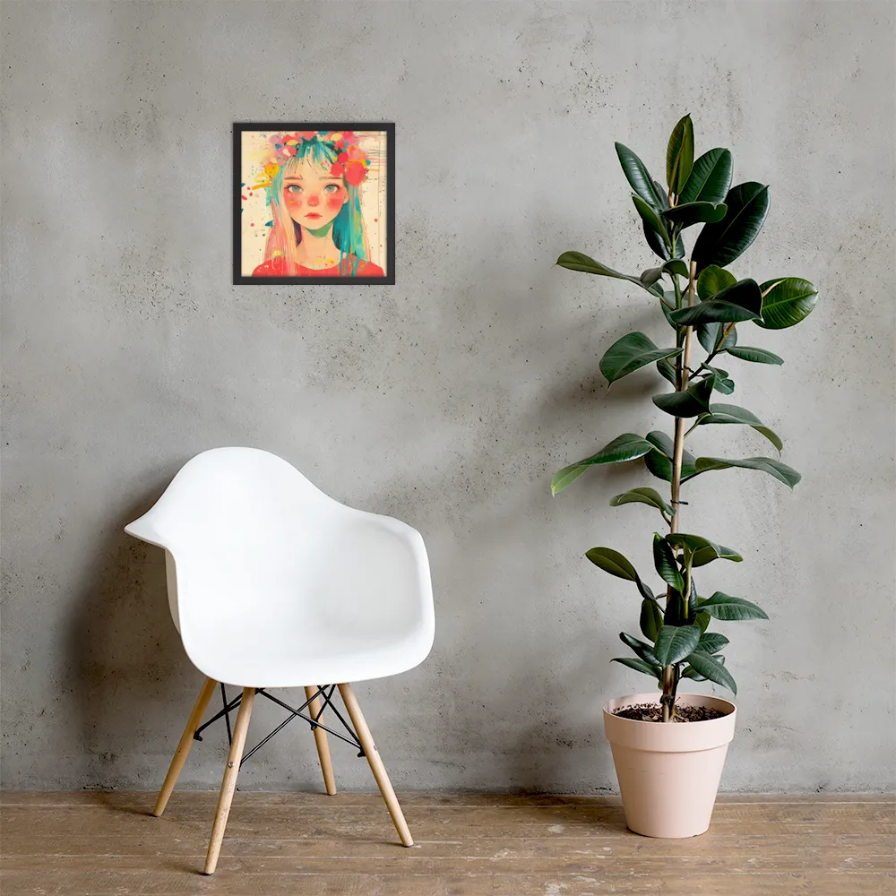 Whimsical Blossom | Poster with Black Frame | 14″×14″