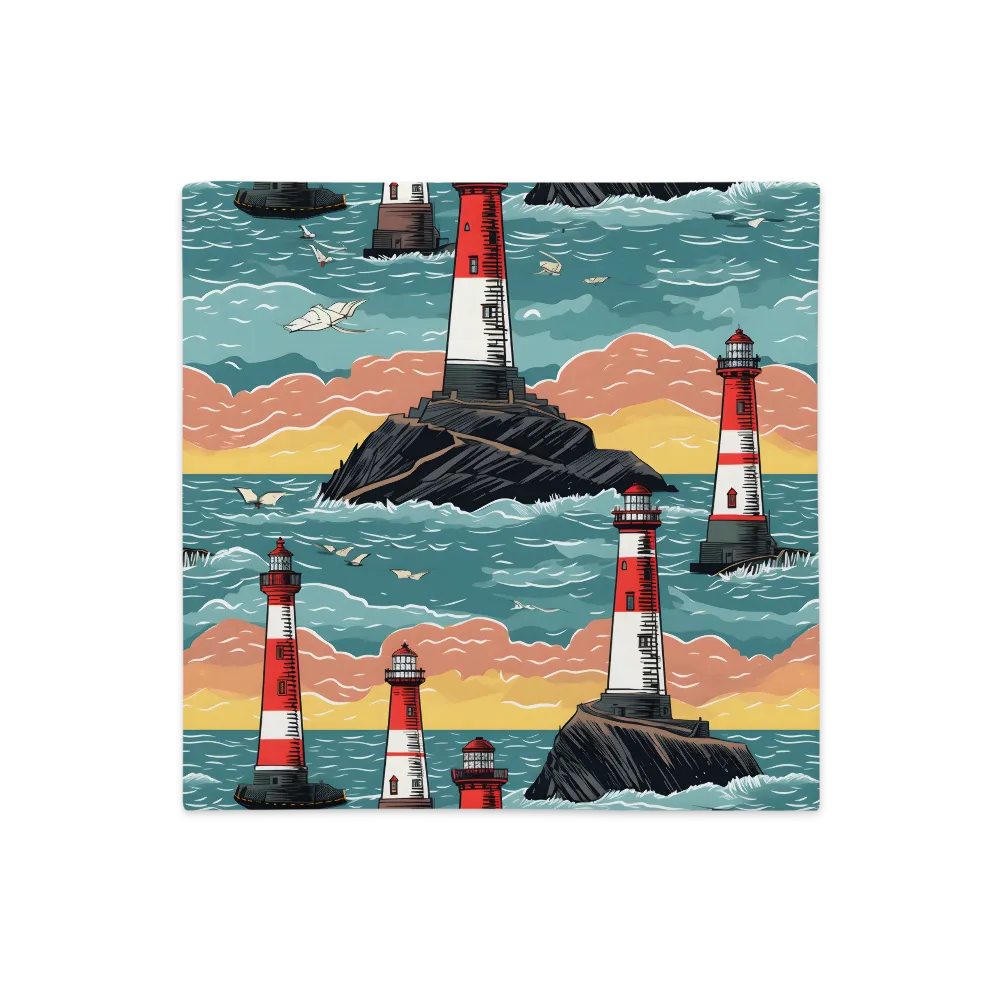 Lighthouses in a Whimsical Ocean | Pillow Case | 18″×18″