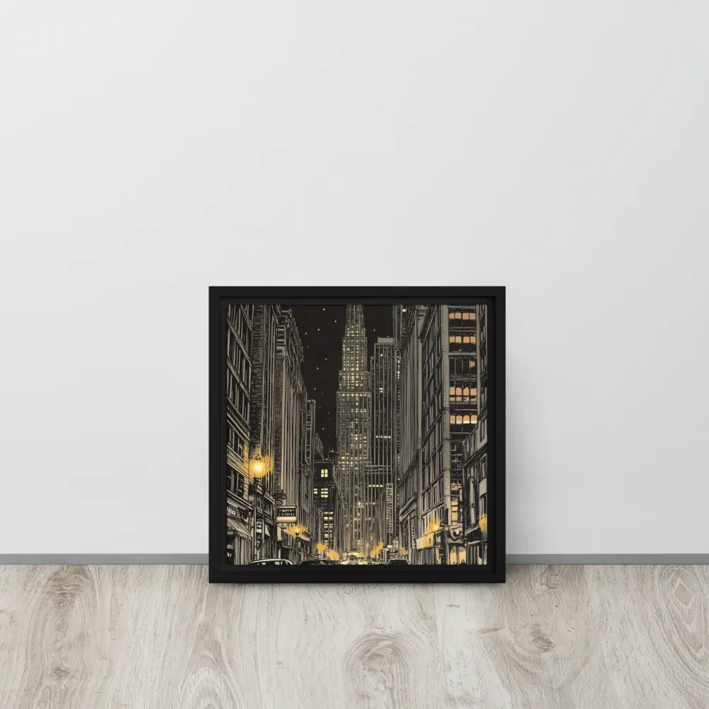 Whispers of the Night City | Canvas with Black Frame | 12″×12″