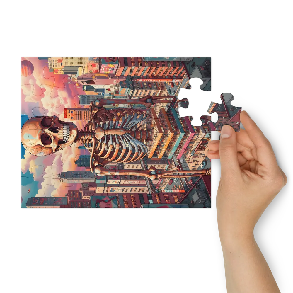Colossal Skull Over City 
 Jigsaw Puzzle in Tin Box