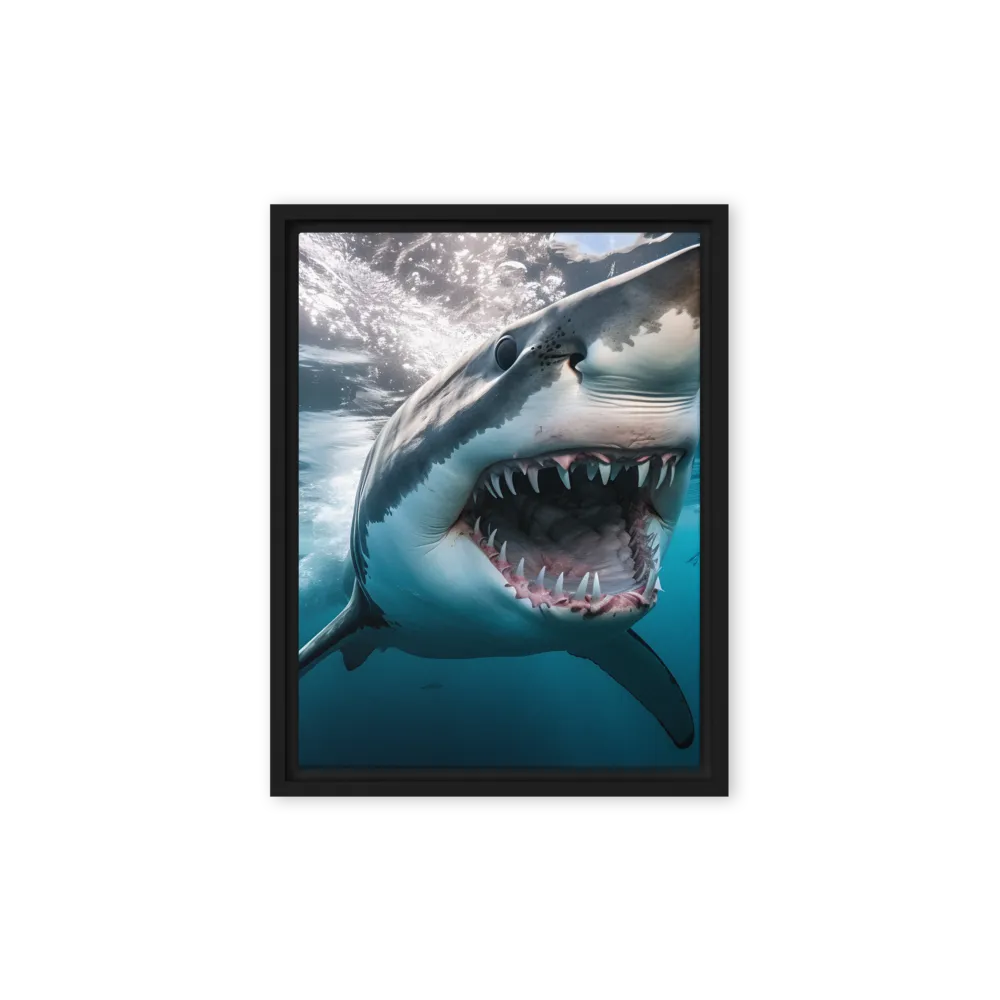 Majesty of the Ocean: The Great White Shark | Canvas with Black Frame | 9″×12″