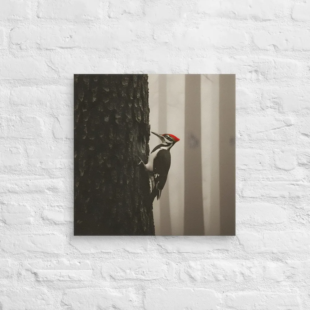 Woodpecker on Tree Trunk 
 Canvas | 18″x 18″