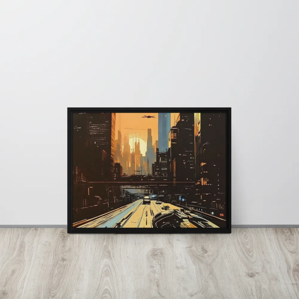 Metro Nexus: A Futuristic Cityscape | Canvas with Black Frame | 18″×24″