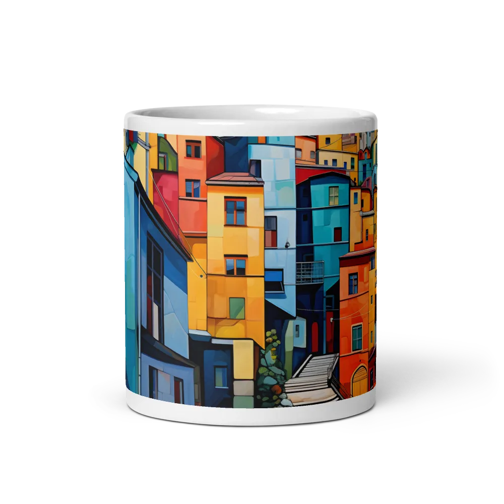 Vibrant Village: A Cubist Journey | Mug with White inside | 11 oz