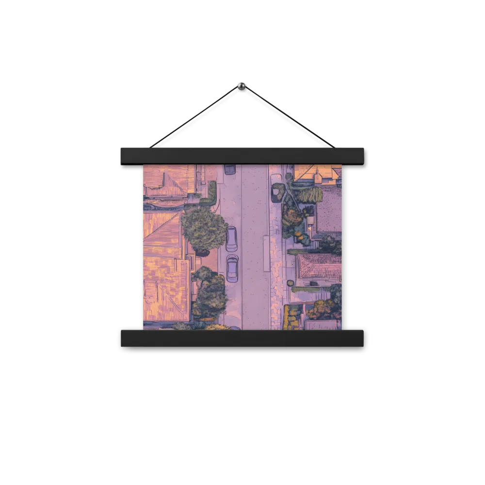 Aerial Serenity: Suburban Oasis | Poster With Black Wood Hanger | 10″×10″