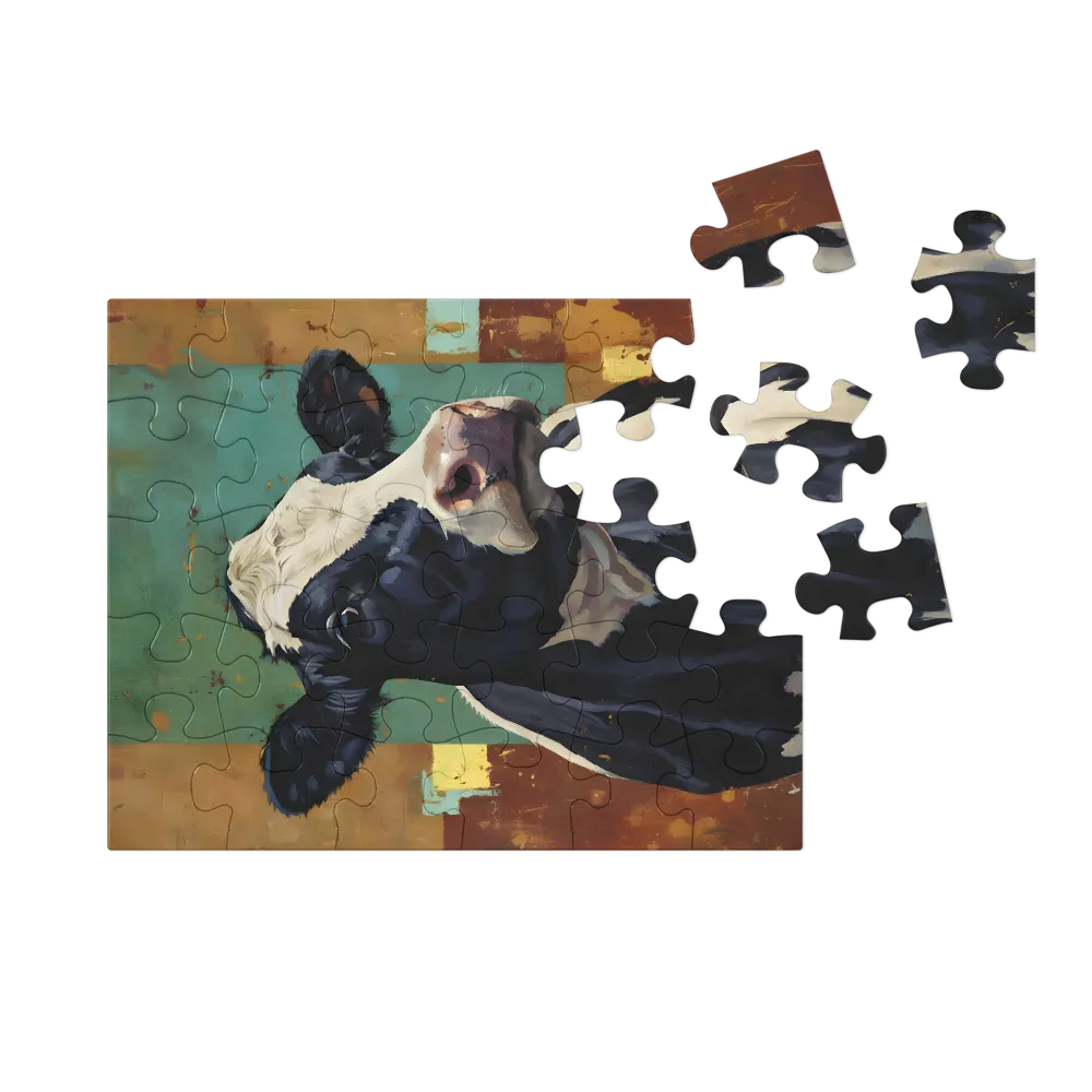 Curious Cow Portrait 
 Jigsaw Puzzle in Tin Box