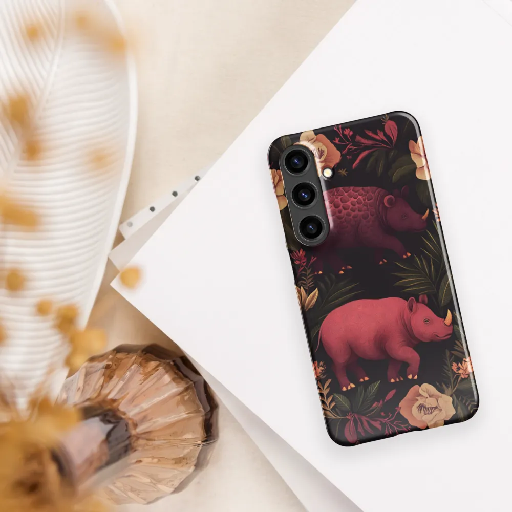 Rhinos in Floral Embrace