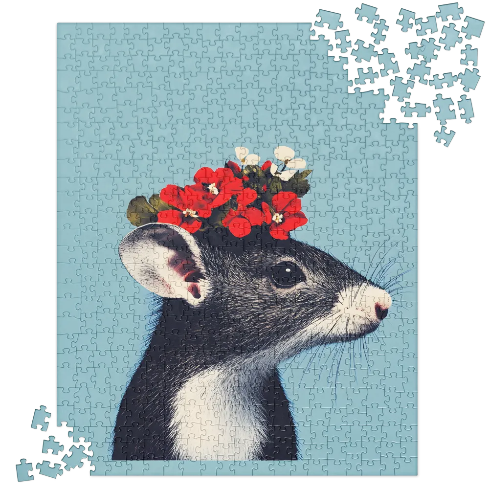 Whimsical Flora: A Mouse's Floral Crown | Jigsaw Puzzle | 520 pieces