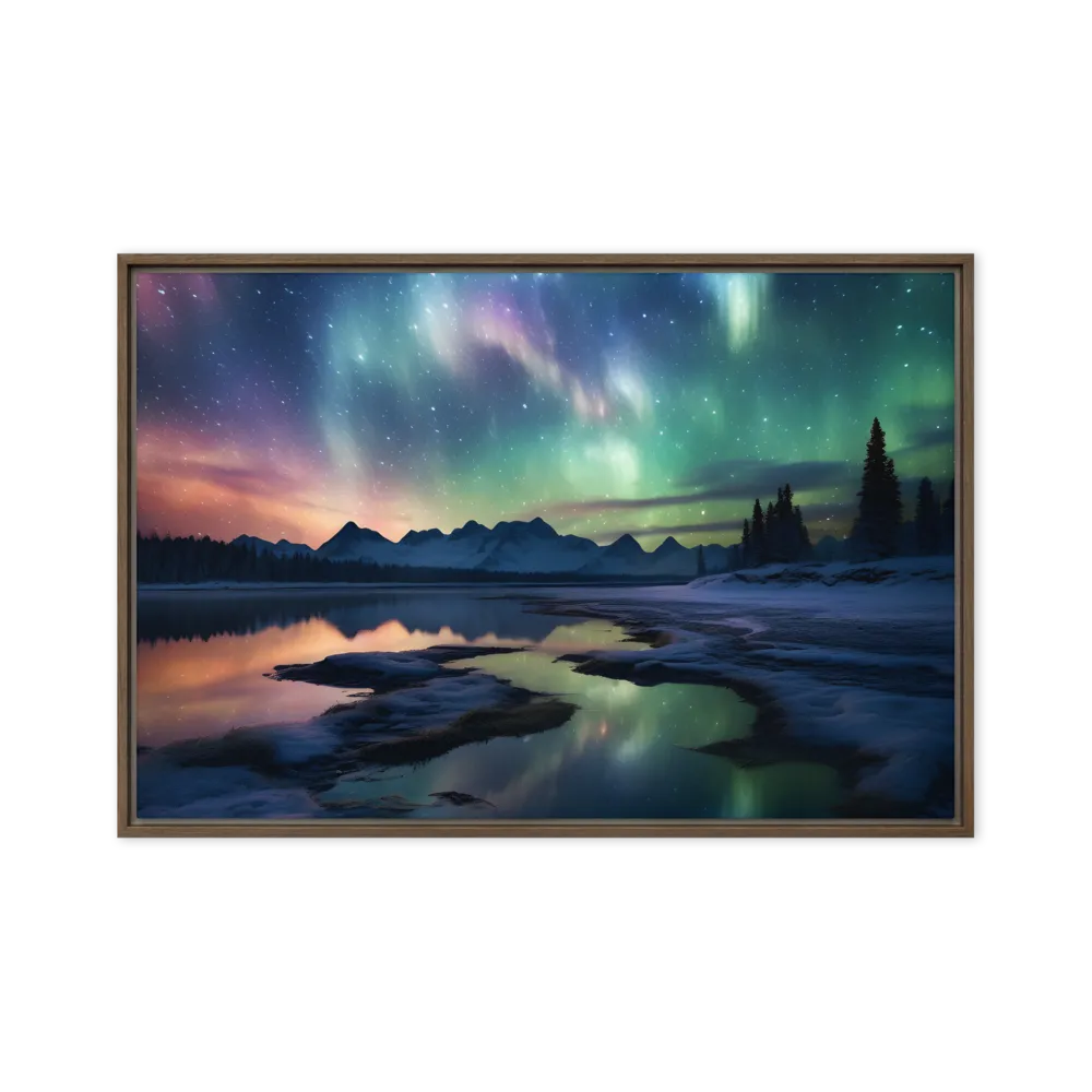 Ethereal Aurora: A Night Under the Stars | Canvas with Brown Frame | 20″×30″