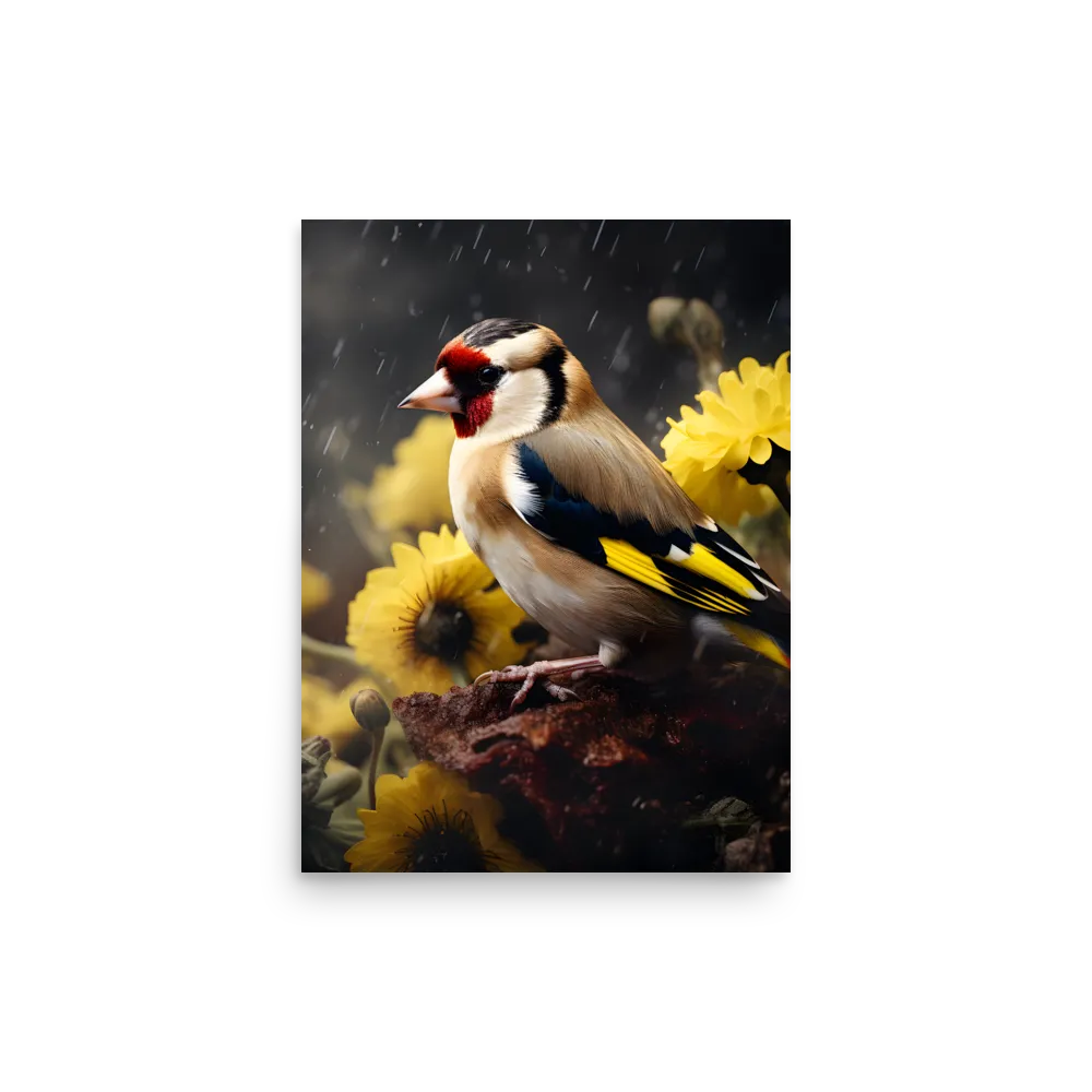 Harmony in Nature: A Goldfinch Amidst Blooms | Poster | 12″×16″