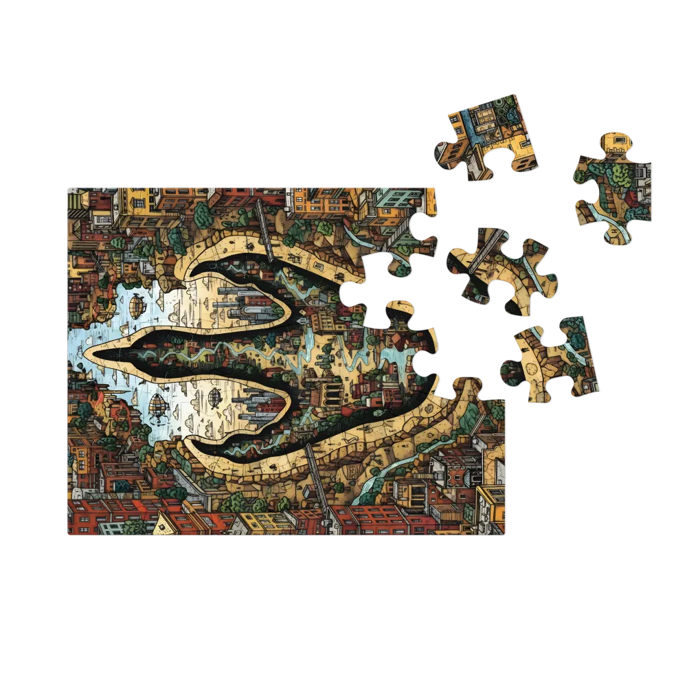 City in the Palm 
 Jigsaw Puzzle in Tin Box