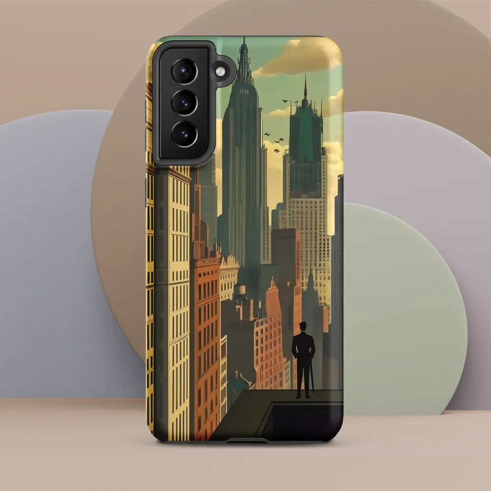 Urban Dreams: A Silhouette in Art Deco Cityscape
