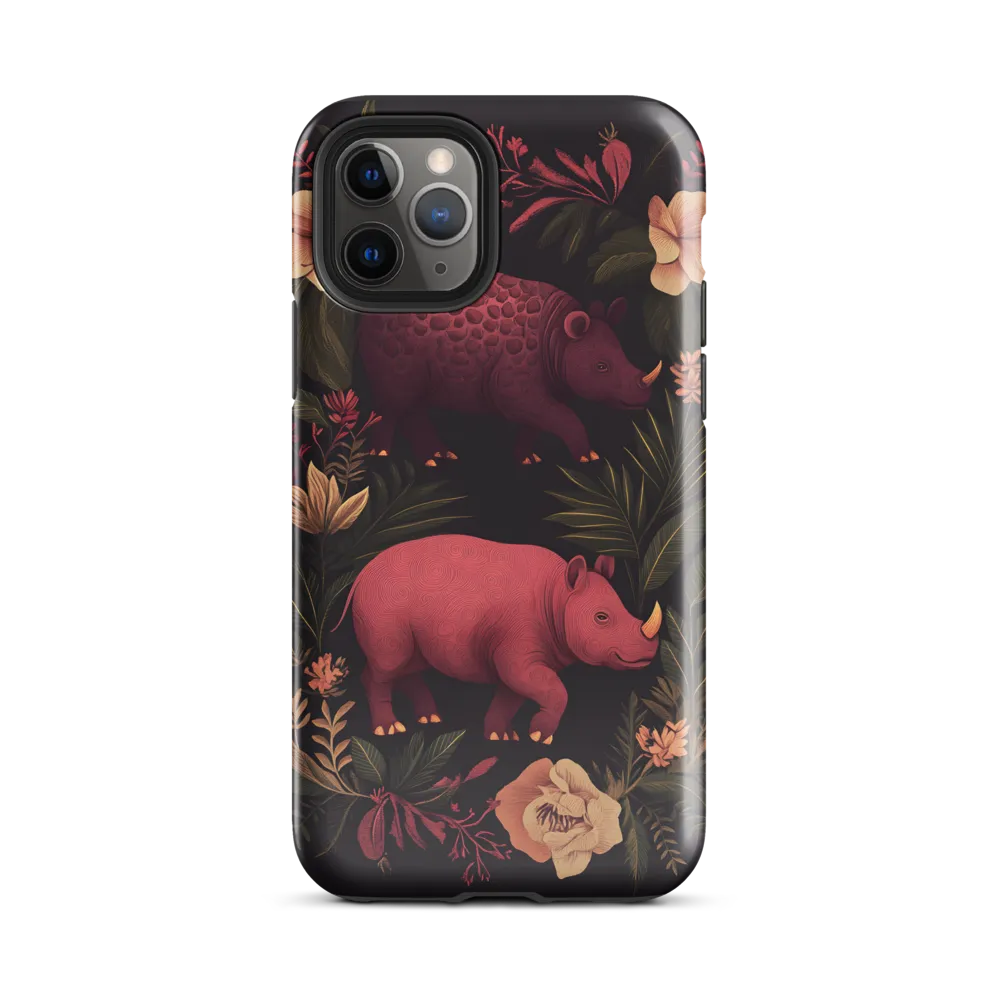 Rhinos in Floral Embrace | Phone Case |  11 Pro | Tough Case | Glossy