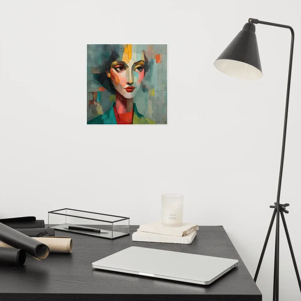 Teal Cubist Portrait 
 Poster | 12″x 12″
