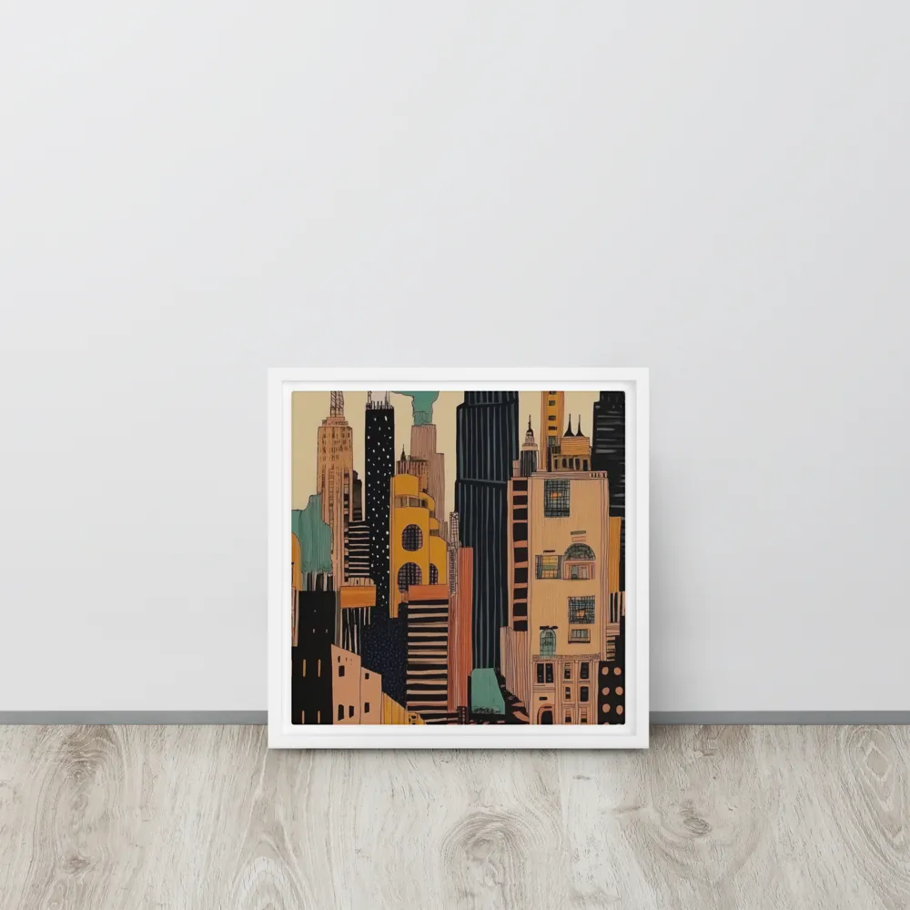 Urban Symphony in Ink | Canvas with White Frame | 12″×12″