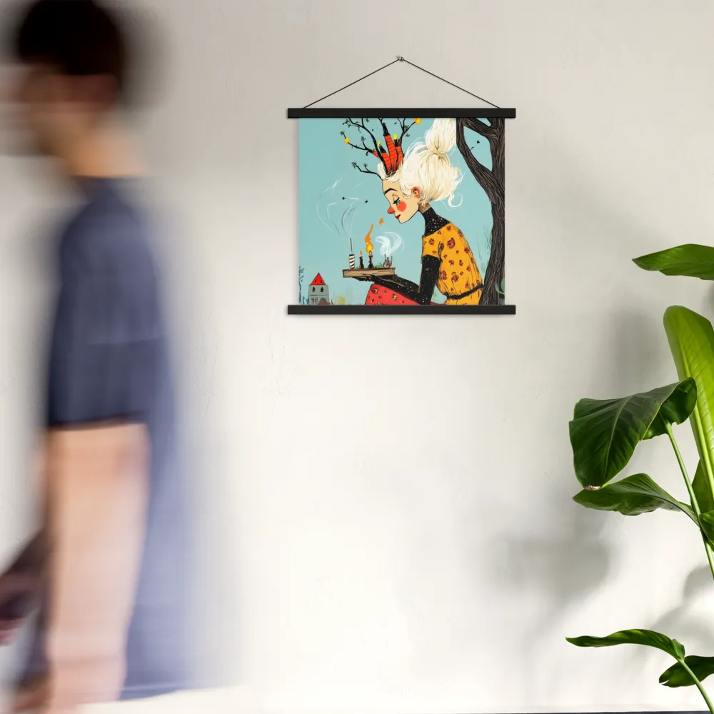 Whimsical Nature Girl | Poster With Black Wood Hanger | 18″×18″