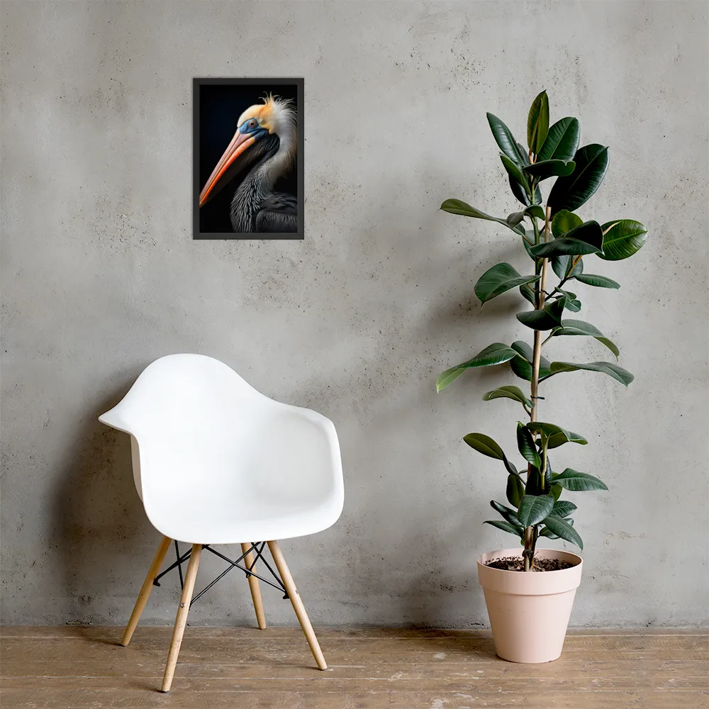 Majestic Portrait of a Pelican | Poster with Black Frame | 12″×18″