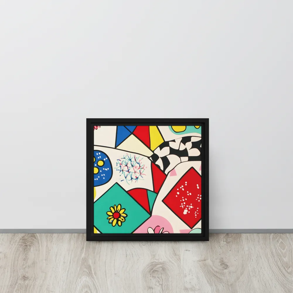 Joyful Geometry: A Playful Dance of Shapes and Colors | Canvas with Black Frame | 12″×12″