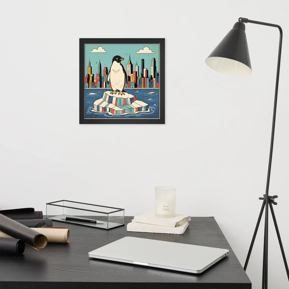 Urban Penguin 
 Poster with Black Frame | 12″x 12″