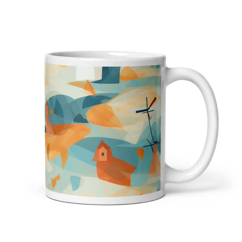 Whimsical Windmills in a Tranquil Landscape | Mug with White inside | 11 oz