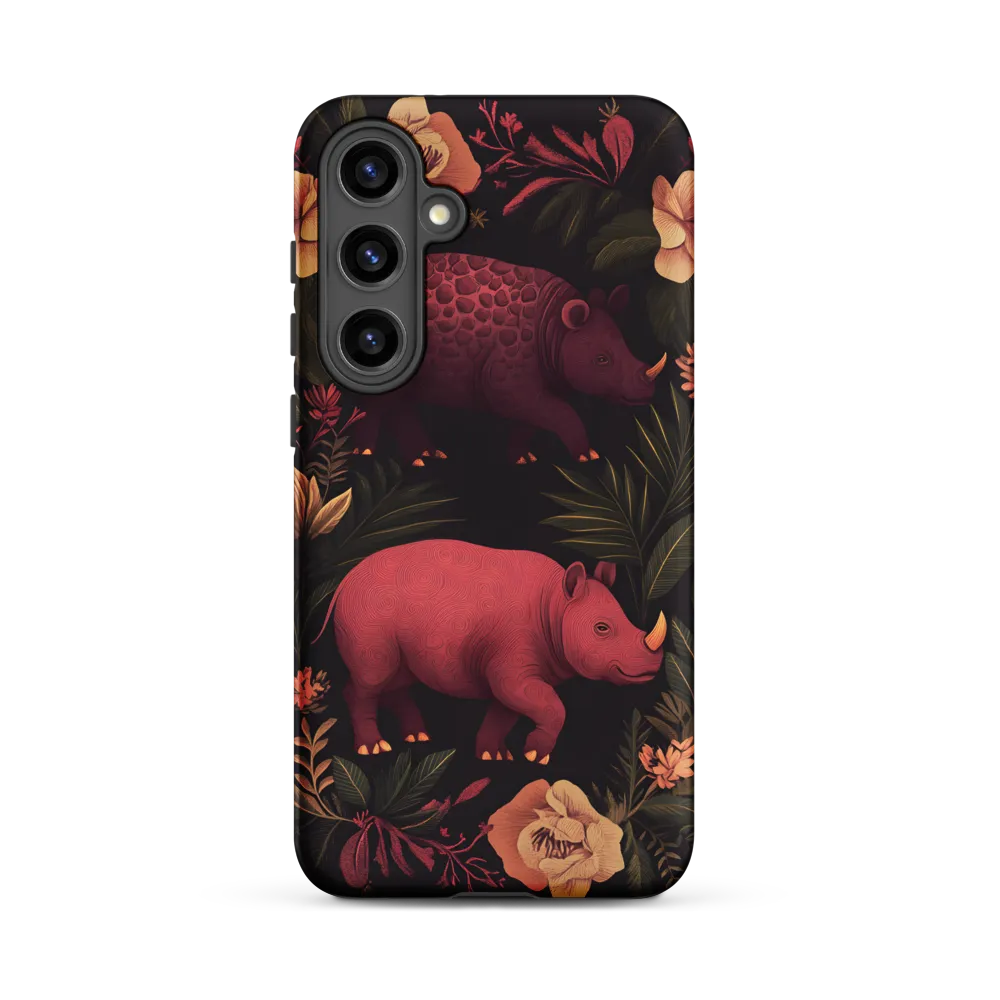 Rhinos in Floral Embrace