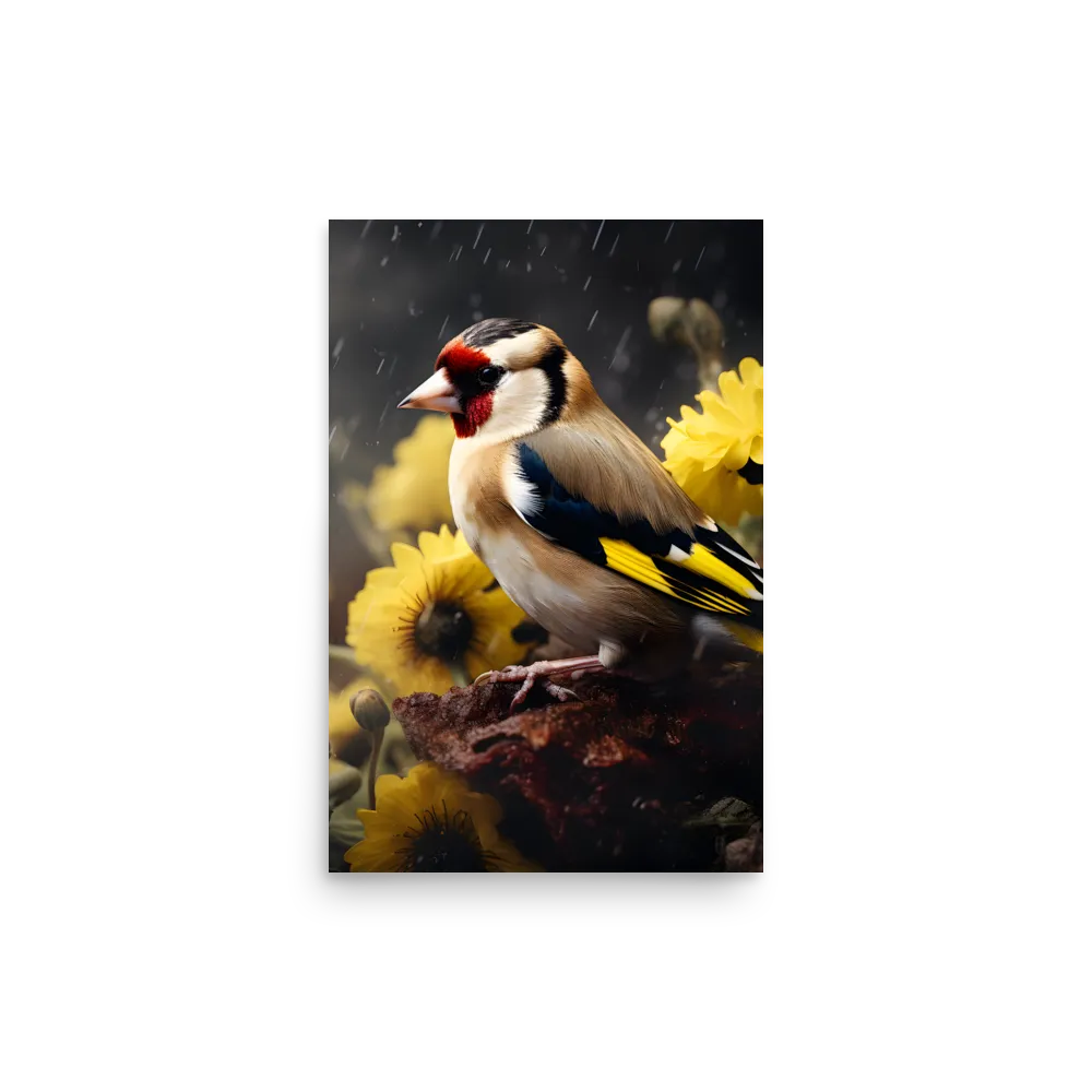 Harmony in Nature: A Goldfinch Amidst Blooms | Poster | 12″×18″