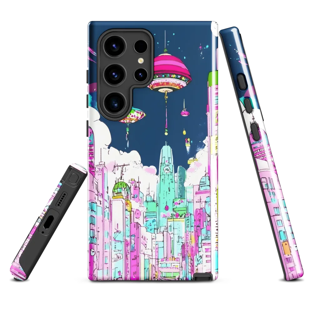 Futuristic Cityscape with Floating Structures | Phone Case |  S24 Ultra | Tough Case | Glossy