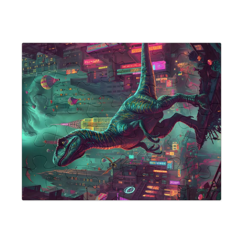 Neon City Raptor 
 Jigsaw Puzzle in Tin Box
