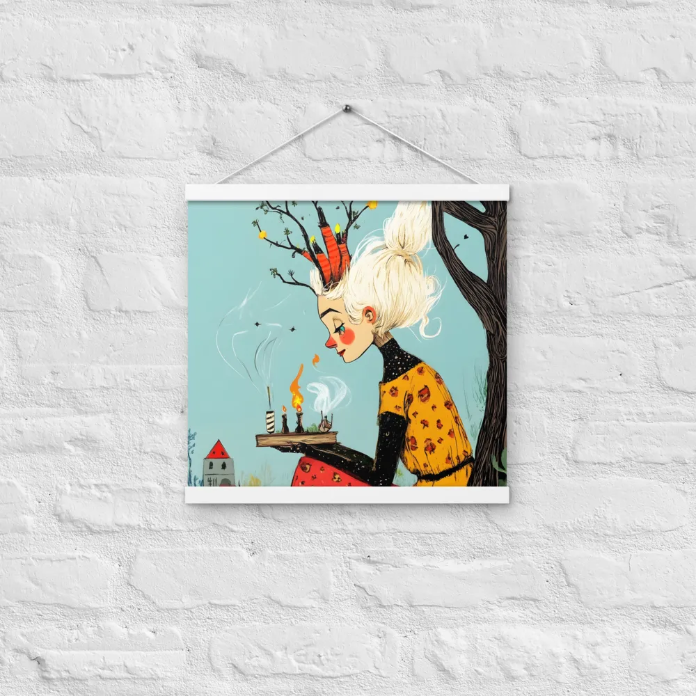 Whimsical Nature Girl | Poster With White Wood Hanger | 16″×16″