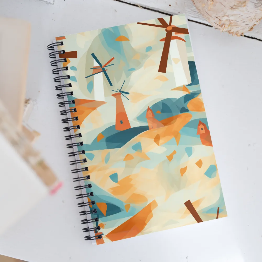 Whimsical Windmills in a Tranquil Landscape | Spiral Notebook