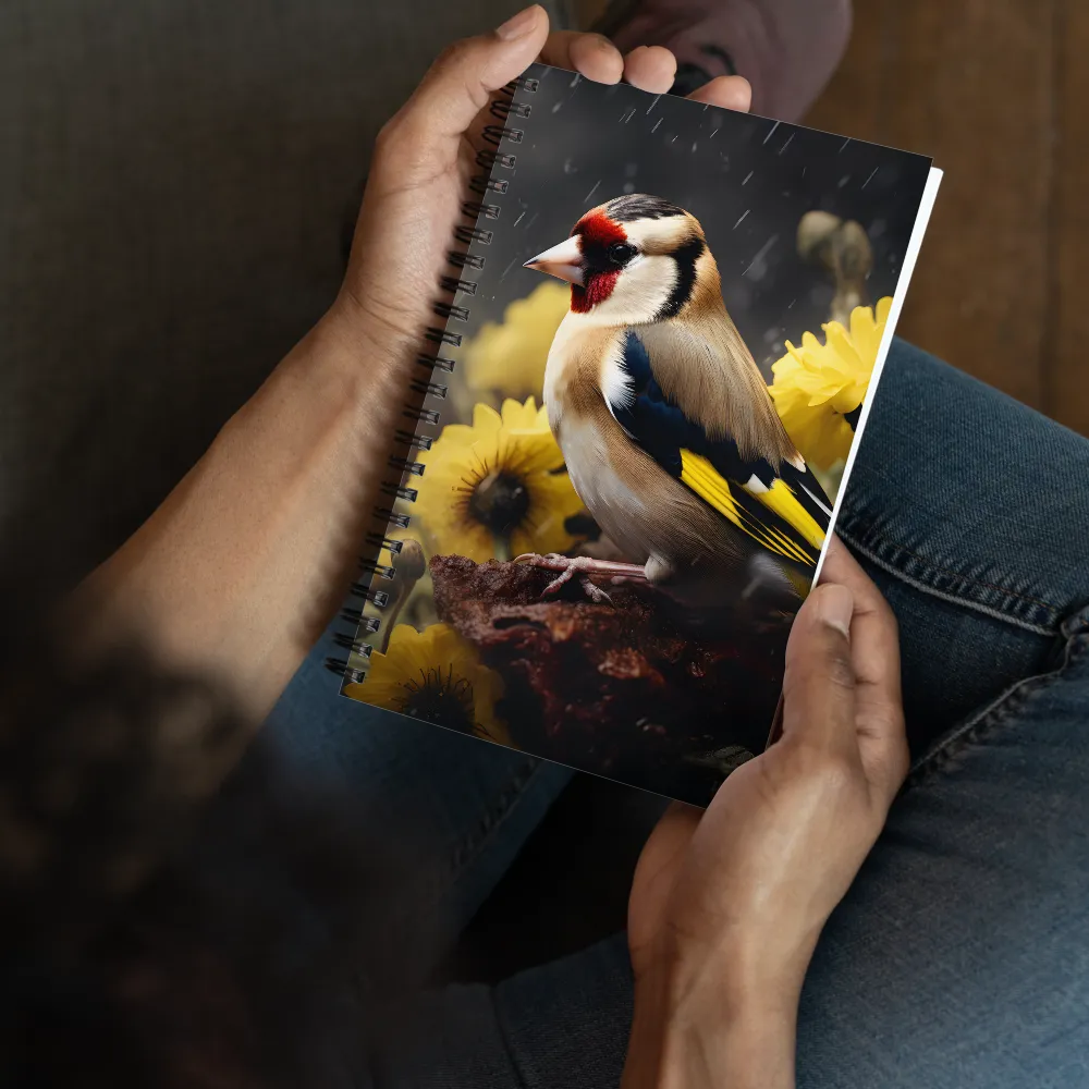 Harmony in Nature: A Goldfinch Amidst Blooms | Spiral Notebook