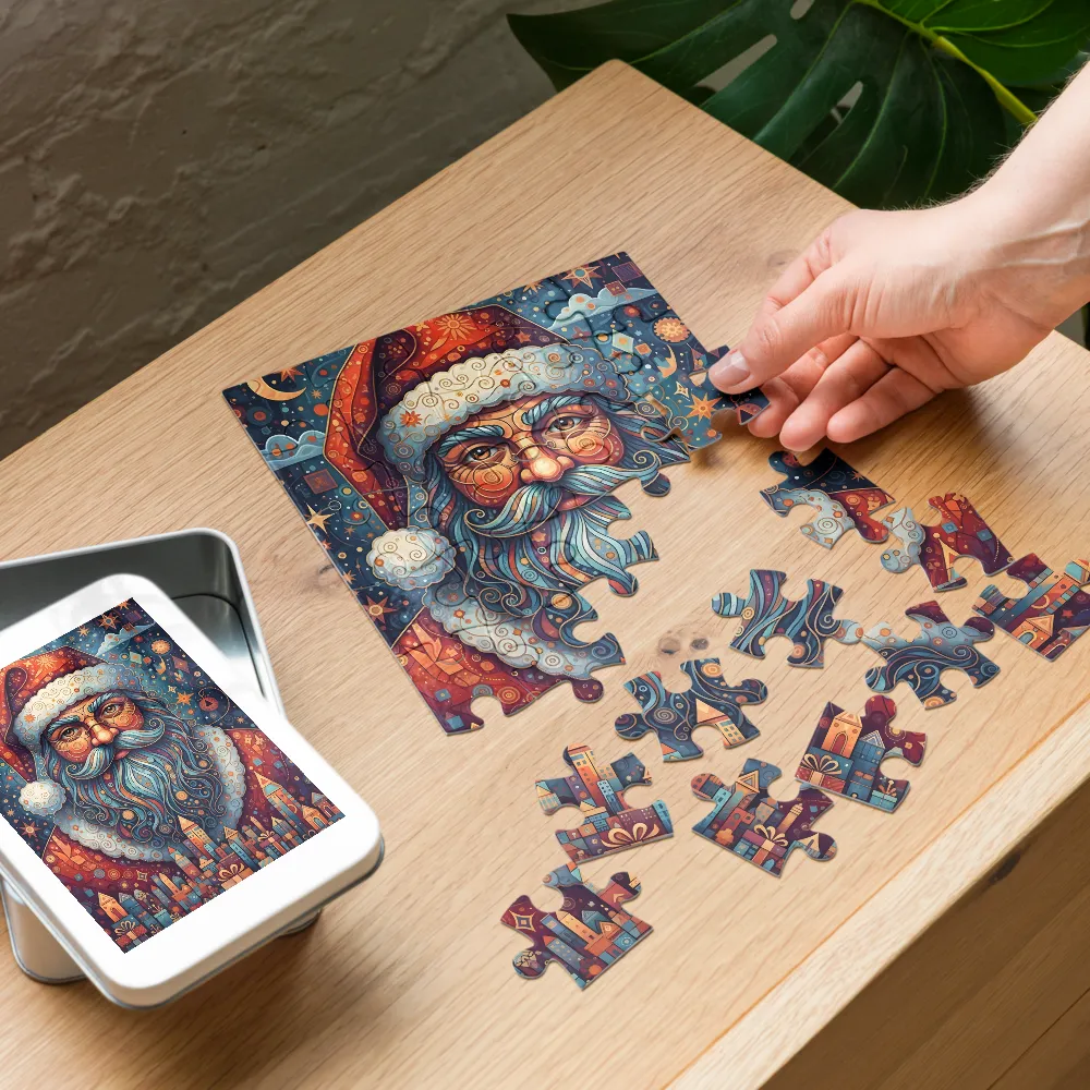 Starlit Santa 
 Jigsaw Puzzle in Tin Box