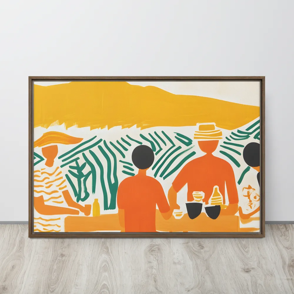 Summer Vibes: Café Conversations | Canvas with Brown Frame | 24″×36″