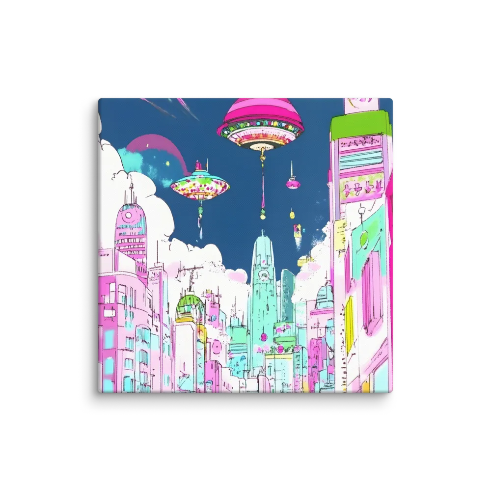 Futuristic Cityscape with Floating Structures | Canvas | 26″×26″