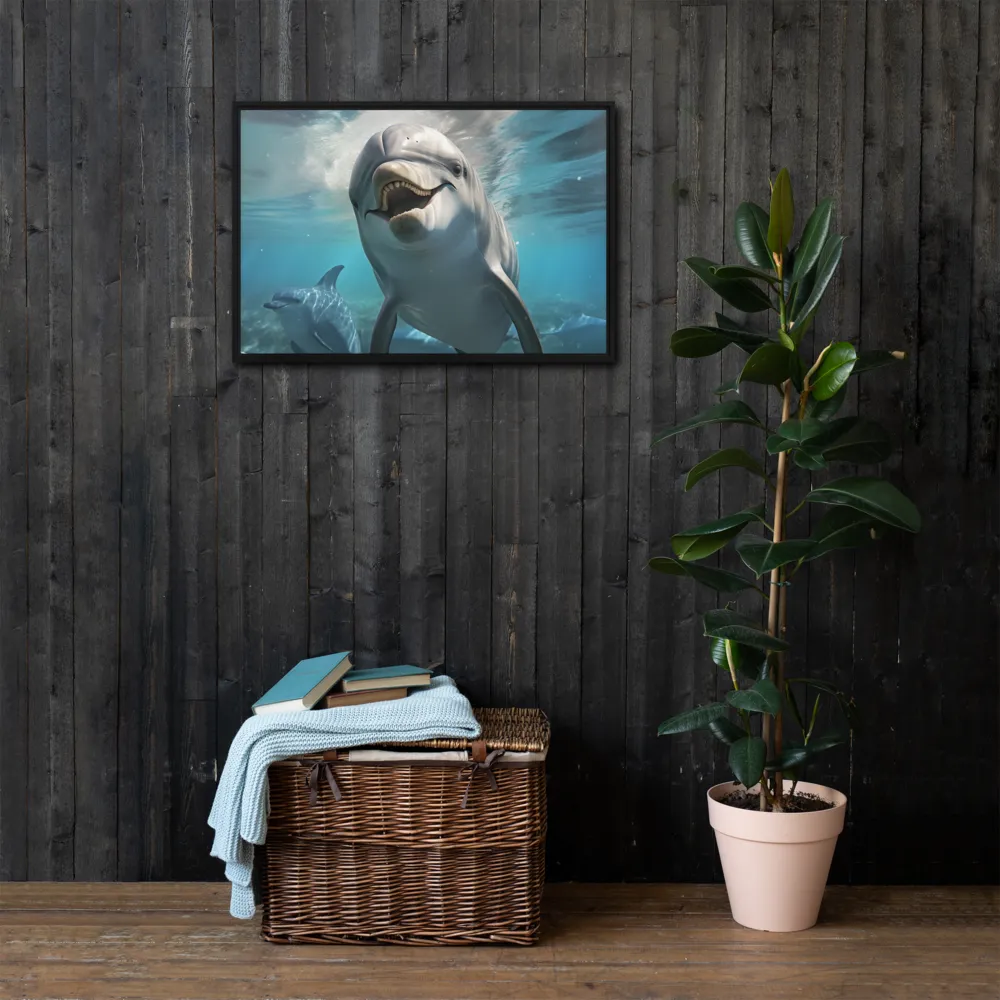 Beneath the Waves: A Dolphin's Dance | Canvas with Black Frame | 20″×30″
