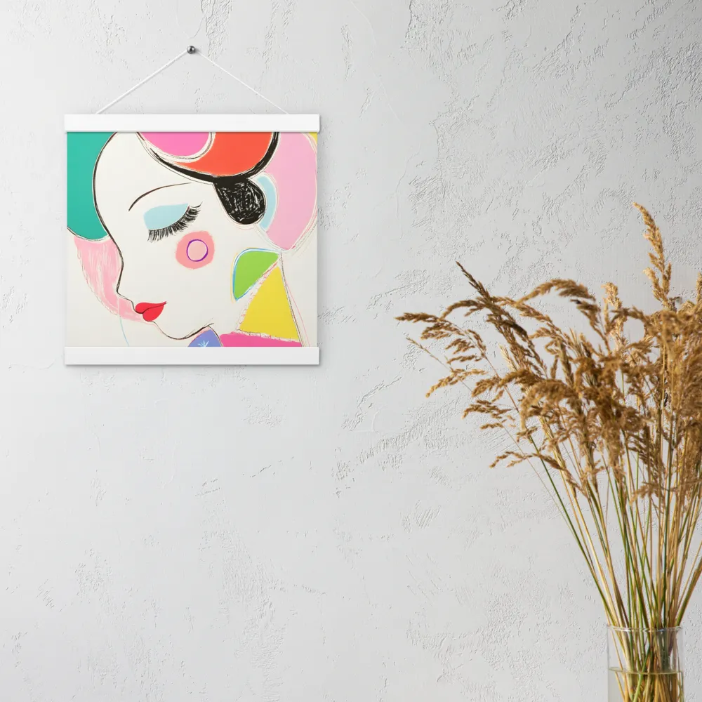 Whimsical Portrait in Colorful Abstraction | Poster With White Wood Hanger | 12″×12″