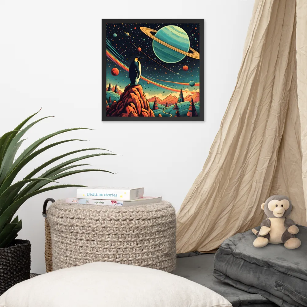 Cosmic Penguin 
 Poster with Black Frame | 16″x 16″