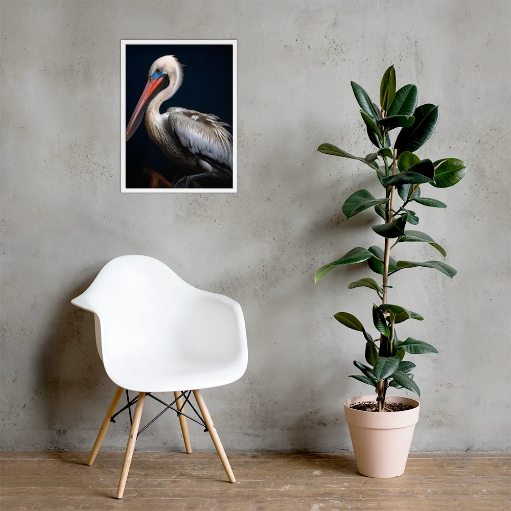 Majestic Pelican Portrait | Poster with White Frame | 18″×24″