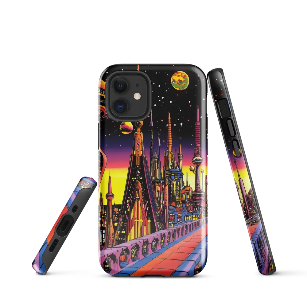 Futuristic Cosmos: A Journey Through Neon Cities | Phone Case |  12 mini | Tough Case | Glossy
