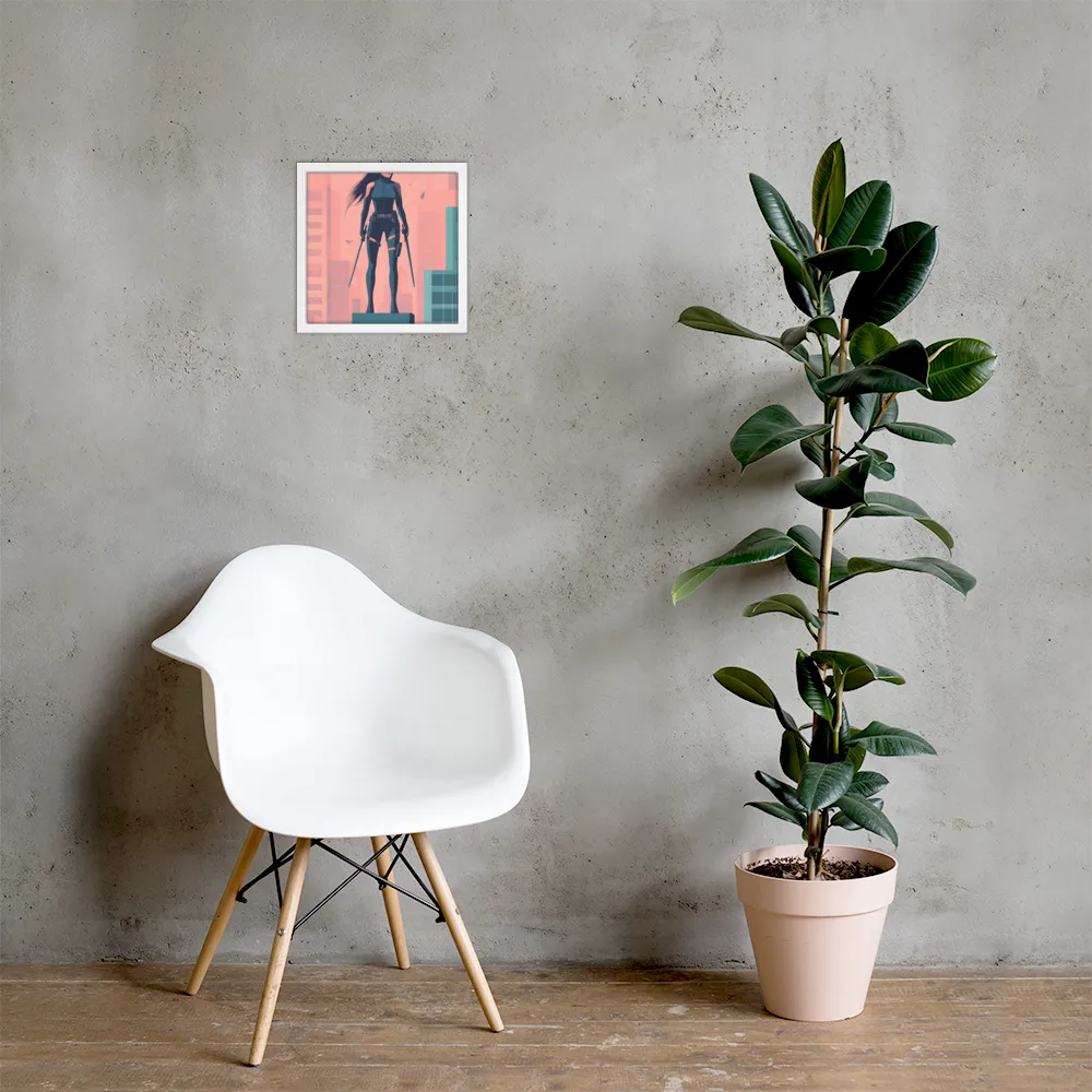 Urban Sentinel: A Warrior's Stand | Poster with White Frame | 12″×12″