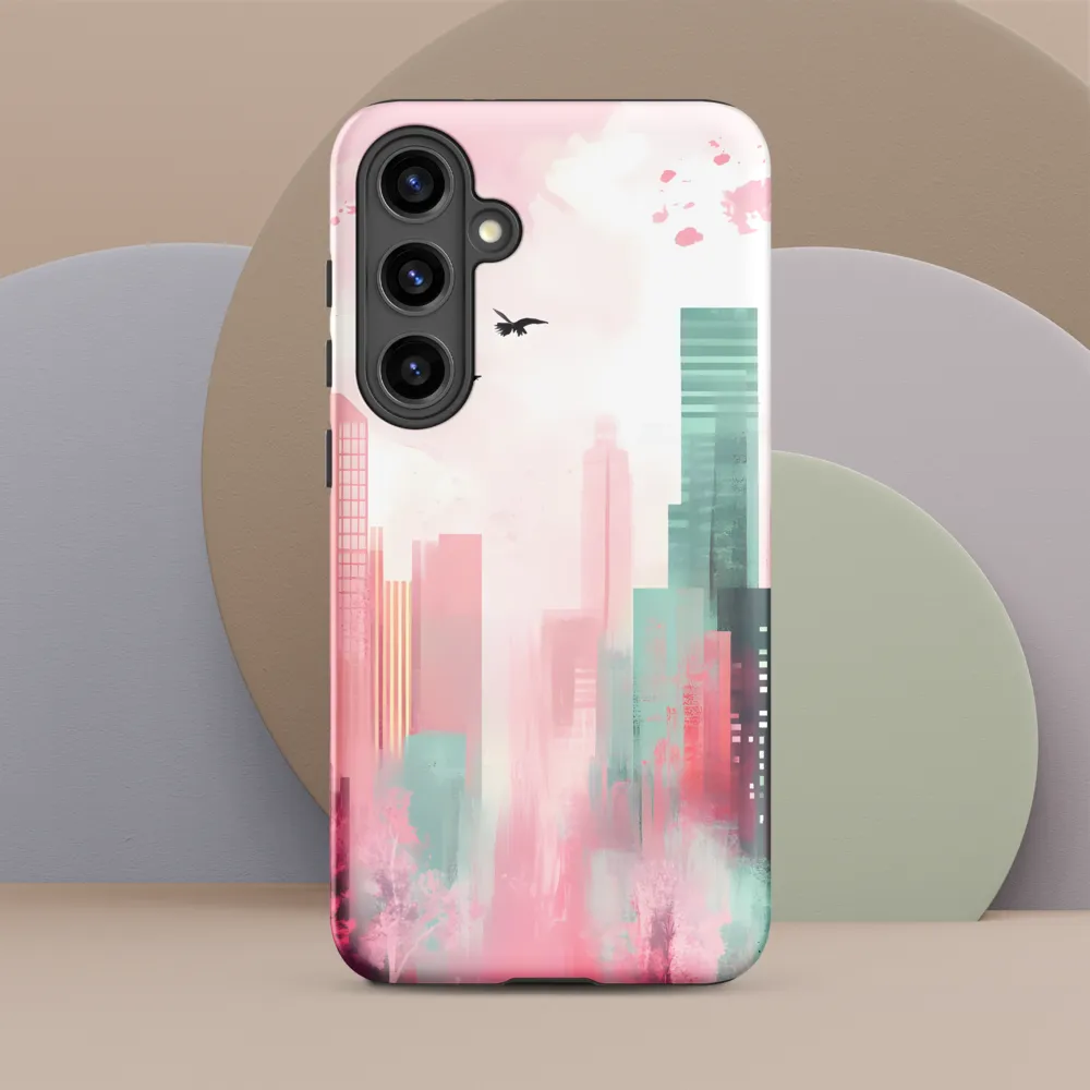 Dreamy Cityscape in Pink and Cyan